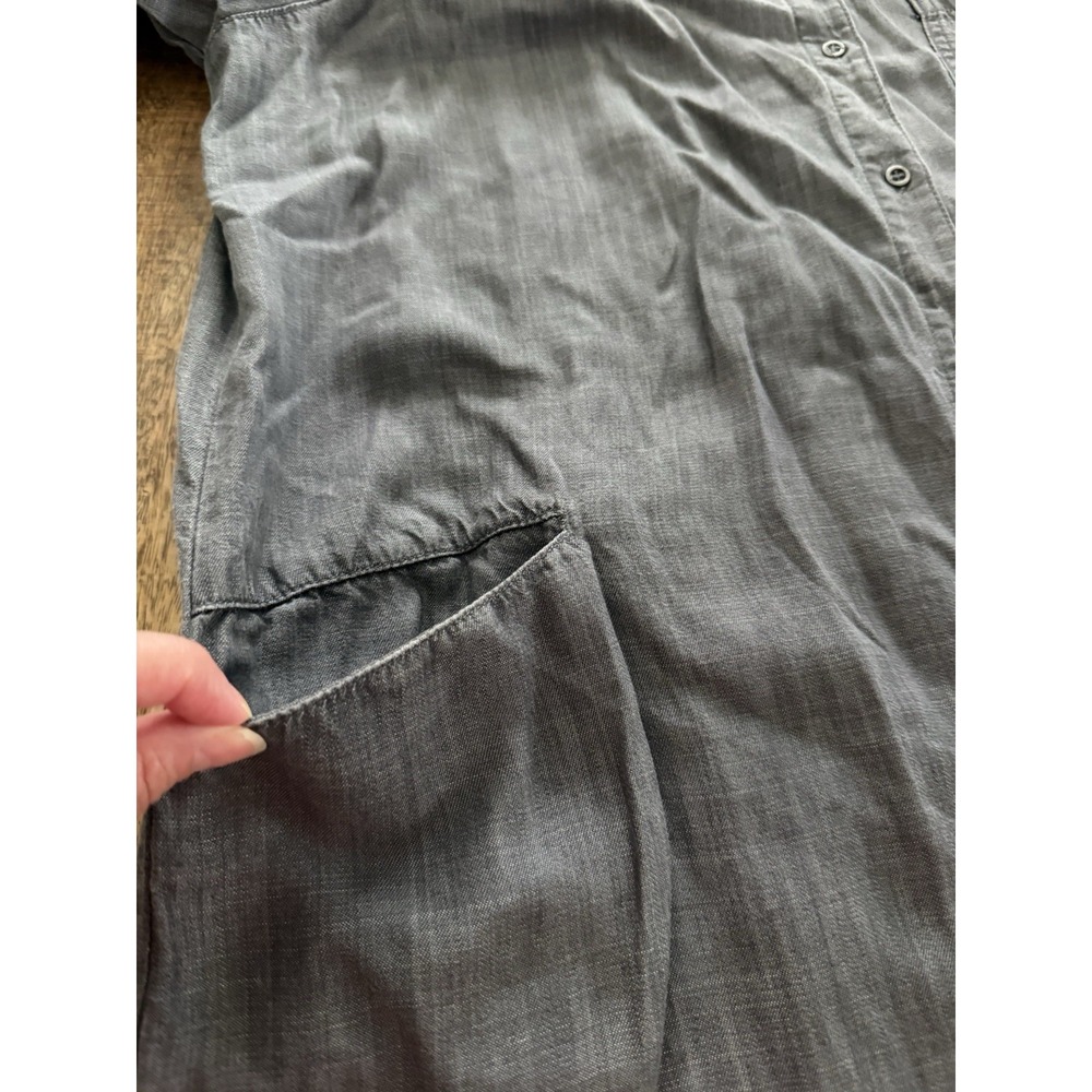 Chelsea & Theodore Tencel Lyocell Shirt Dress Gray XL Roll Tab Pockets Hi Low - Picture 5 of 8